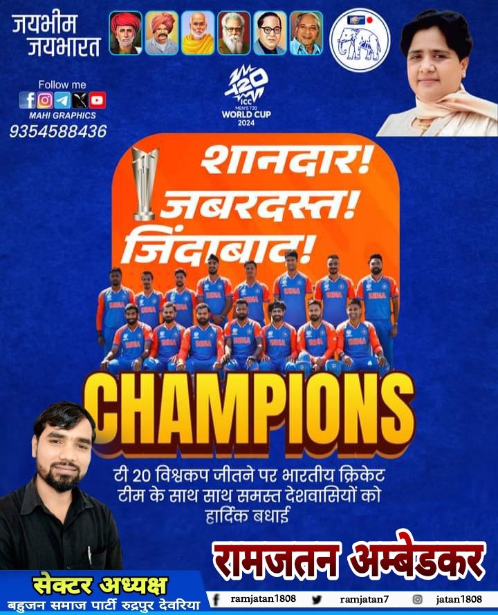 दूसरी बार टी-20 विश्व कप जीतने पर टीम इंडिया को हार्दिक बधाई।
