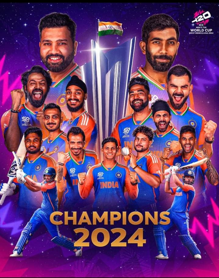 NavdeepPrakash9's tweet image. भारतीय टीम के कप्तान रोहित शर्मा की अगुवाई में t20  वर्ल्ड कप चैंपियन बानी , बधाई हो रोहित शर्मा  । 
#T20WorldCup2024  #T20WorldCup  #ViratKohli  #RohitSharma  #Hitman  #INDvsSA2024  #T20WorldCupFinal  #t20worldcupchampion