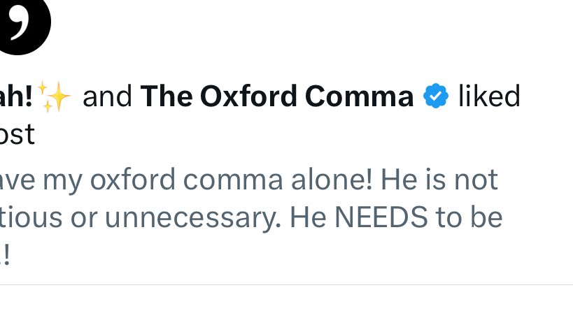 … <a href="/RealOxfordComma/">The Oxford Comma</a> 
Hello sir, you’re doing great.