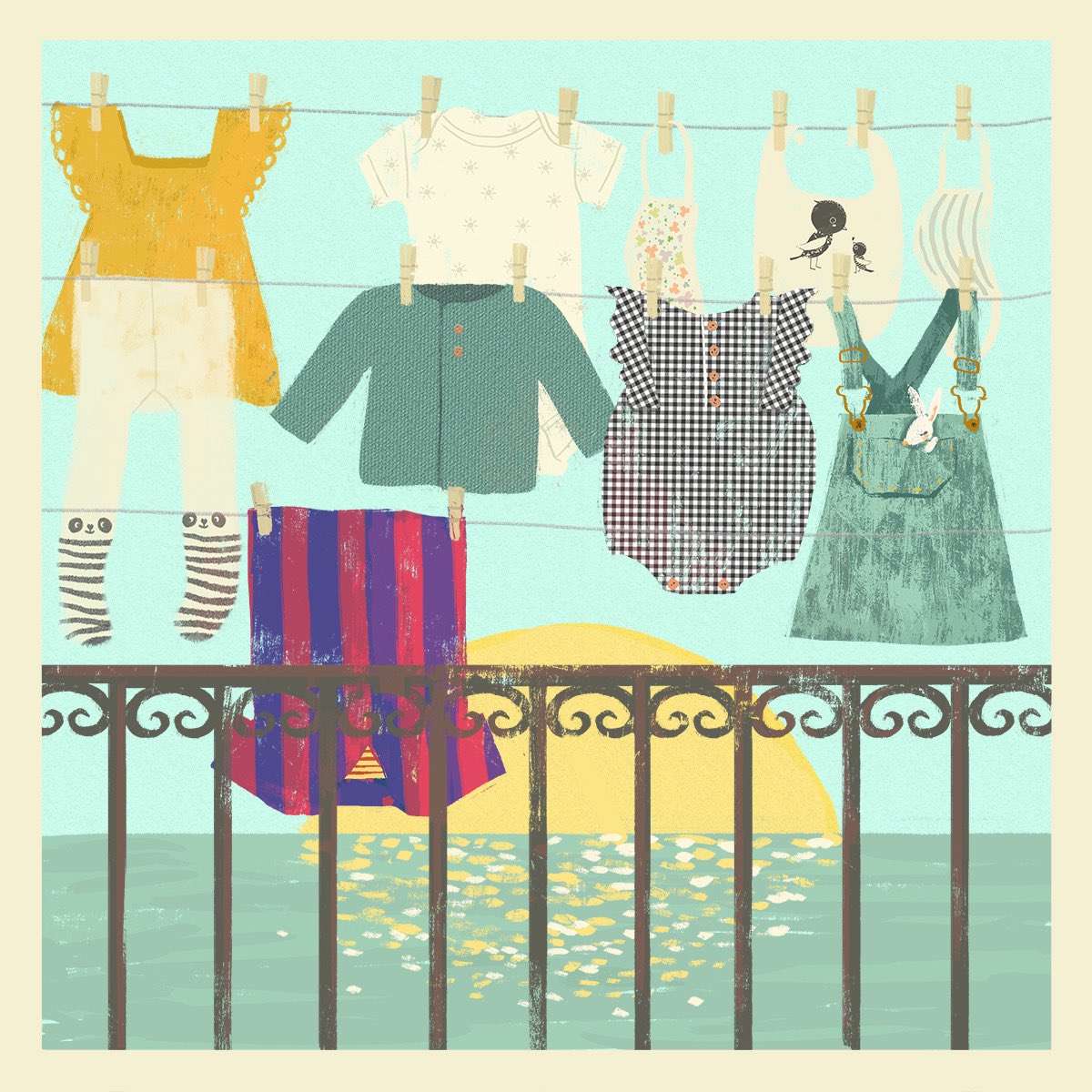 madoucepatrie's tweet photo. #Juneode finale...🌊🐬🐳🐙🦀
An illustration I drew during the pandemic: a tiny Barceloneta balcony... from across the ocean
#canyoubelieveitwewentthroughapandemic
#kidlit #kidlitart #barcelona https://t.co/ZmPcfML4iT