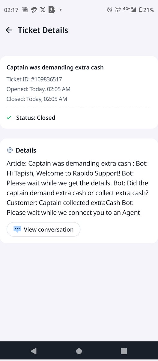 IamTapish's tweet photo. @rapidobikeapp I completed a ride few minutes back and payment was marked on cash. The app was showing 87 rupees but driver charged me 198 instead via UPI. 

I've tried reaching out support but the ticket has been closed immediately. https://t.co/fo9njicr9A