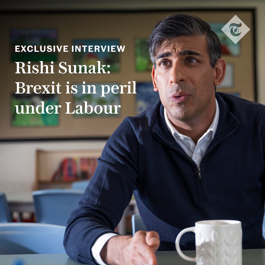 Telegraph's tweet photo. 🔴“Labour are pretty clear they want to reverse Brexit,” warns @RishiSunak in an interview with The Telegraph.

"It is just going to mean we’re going to have to accept more migrants... that is the price of any deal the EU would do."

Read it in full here👇
https://t.co/oSsv0DkPfd https://t.co/6T7ofPCvy2