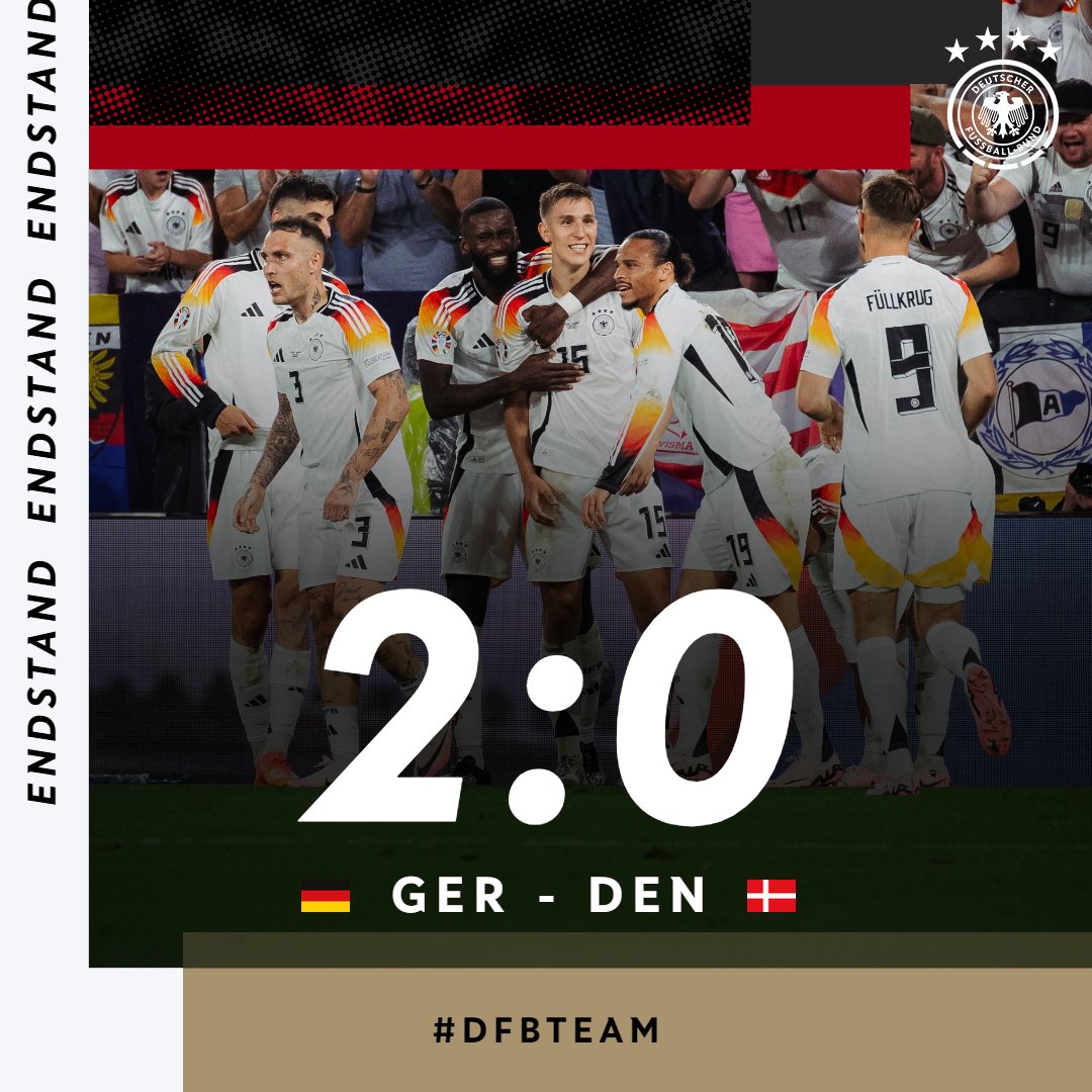 TEAMWORK!!! ❤️‍🔥Ab ins Viertelfinale! ⚡️

🇩🇪 2:0 #GERDEN #dfbteam #euro2024
📸 DFB/Philipp Reinhard