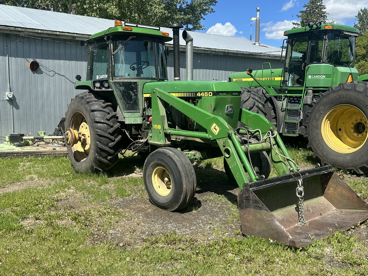 DrewCardy's tweet photo. FORSALE 🚨🚨🚨🚨
John Deere 4450 w 158 Loader
50,000$
11,000hrs 
Bottom end rebuild at 8000hrs(previous owner)
New head gasket, injectors rebuilt last year
New tires this spring
New hydraulic pump this spring 
Read duals &amp; snow bucket included 

204-868-5961 for more info https://t.co/FVdJ1nzMQy
