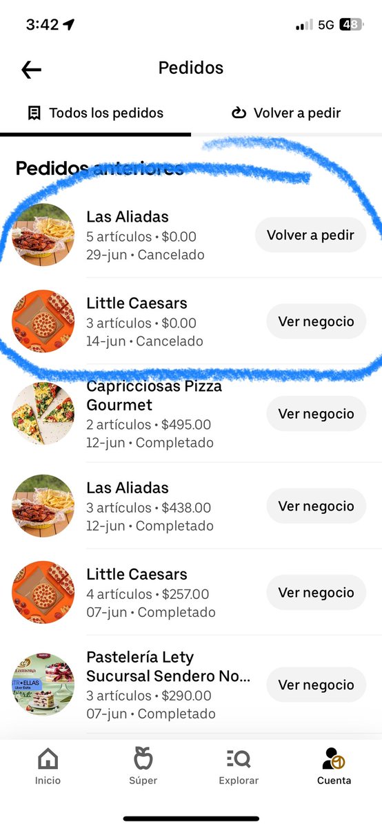 DanielManzur's tweet photo. @RappiMexico Anexo foto de los dos pedidos que me cancelaron. https://t.co/aUi81J4uWH