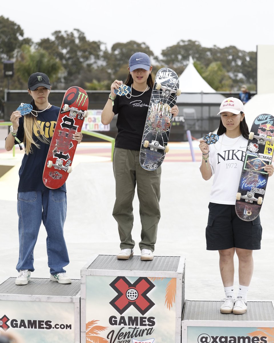 XGames's tweet photo. Monster Energy Women’s Skateboard Street Podium!
🥇: Miyu Ito
🥈: Liz Akama
🥉: Yumeka Oda
#XGamesVentura 2024

@MonsterEnergy https://t.co/uln4HX4PAq