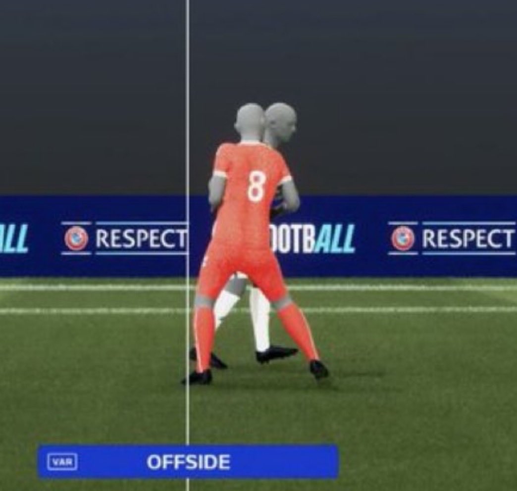 _PaulHayward's tweet photo. The feet are fundamentally level, but the Danish attacker is punished for pointing his toes towards goal, which is his job.
The idea that the angle of his foot and a tiny toe overhang give him an unfair advantage is absurd. https://t.co/WdPioPNTbg