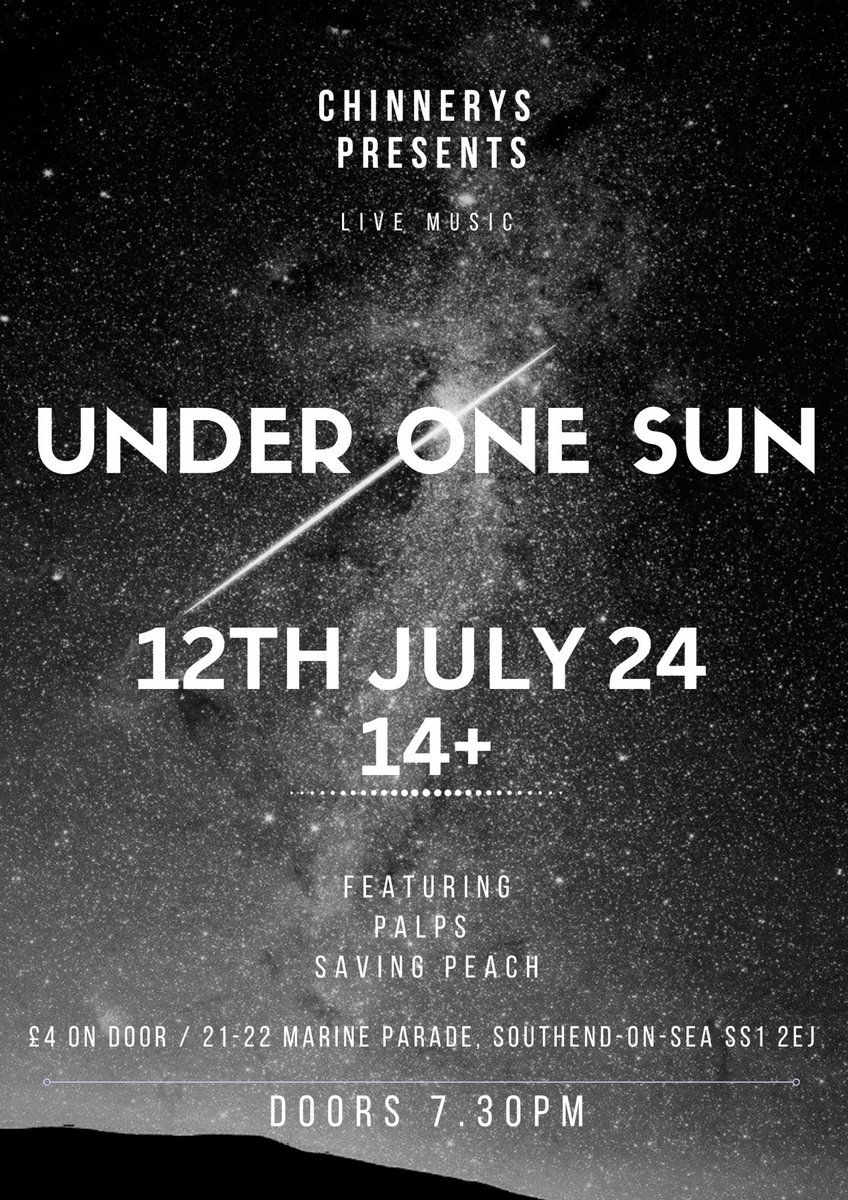 We’re back at Chinnerys Southend 
12/07/24 

#chinnerys #southend #gig #live #underonesun #uos #music