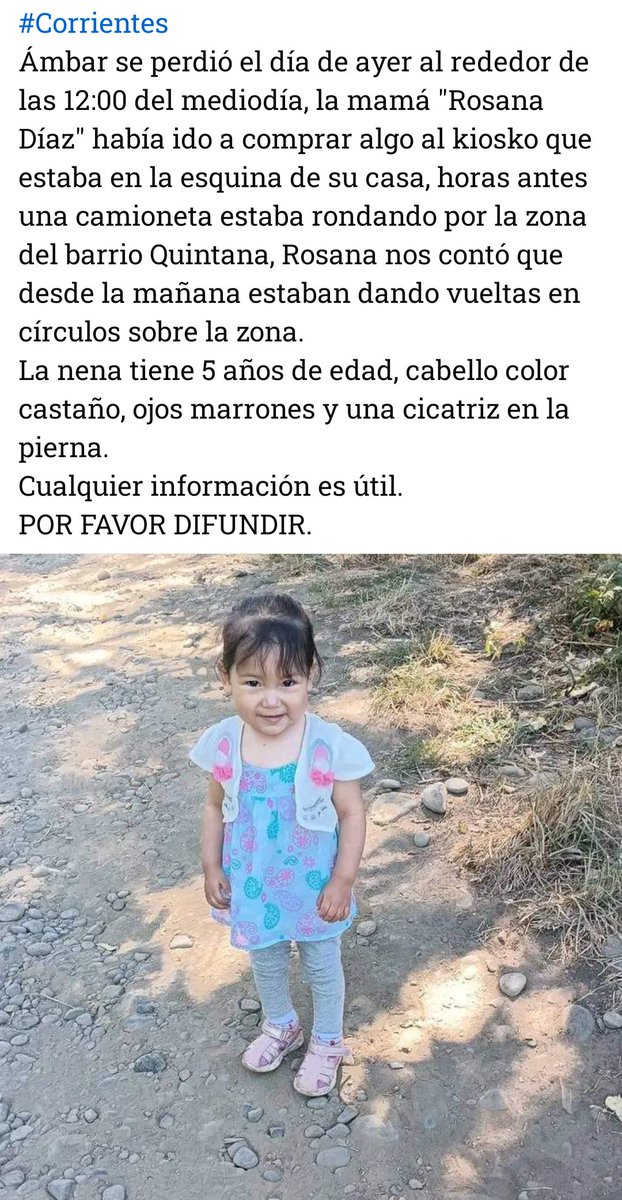 mseguisytsigo10's tweet photo. Busquen a los niños #corrientes #loan #ambar basta de secuestro de niños #justicia https://t.co/tkD0viFTm3