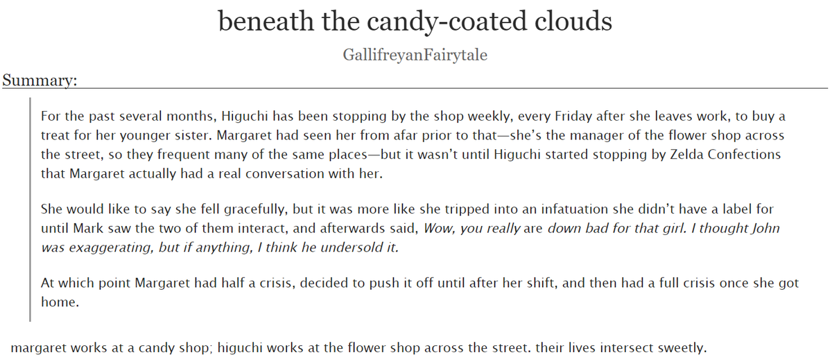 zukkaoru's tweet photo. for @BSDFluffWeek #BSDFluffWeek24 day 5: flowers / "do you think we'll be like this forever?" (a day late but shh it's fine)

💐 7k words, rated t
🍬 no-powers au
🌸 higuchi/margaret
🍫 ft. background lucygin

https://t.co/PTLLXZ6U3x https://t.co/HSeU7sGaQb