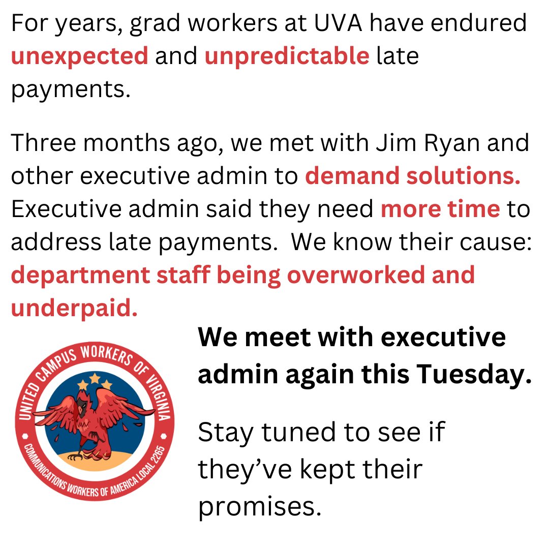 UCWVAUVA's tweet photo. TLDR; #Cutthechecks members are meeting with executive admin on Tuesday, stay tuned to see if they've taken meaningful steps to prevent future late payments https://t.co/g827OuLUeu