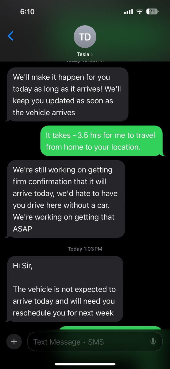 shashi39patel's tweet photo. Hey @elonmusk @Tesla 
Frustration has reached to the peak with the events recently for the delivery of the Tesla I ordered. Seems like there is no clue on when the vehicle will be delivered. It’s unacceptable from a world class organization like Tesla. https://t.co/GHgR4ZdxKb