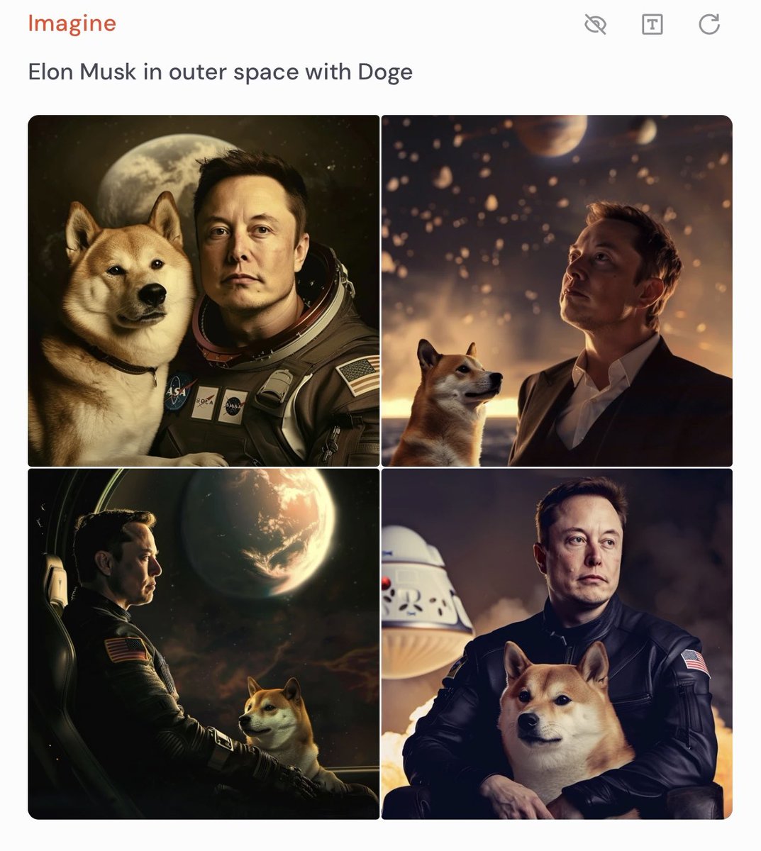 DOGEclimber's tweet photo. The difference in #AI image generation in just two years is crazy…

June 2022 vs June 2024

“Elon Musk in outer space with Doge” https://t.co/BKZJ0GQU8q
