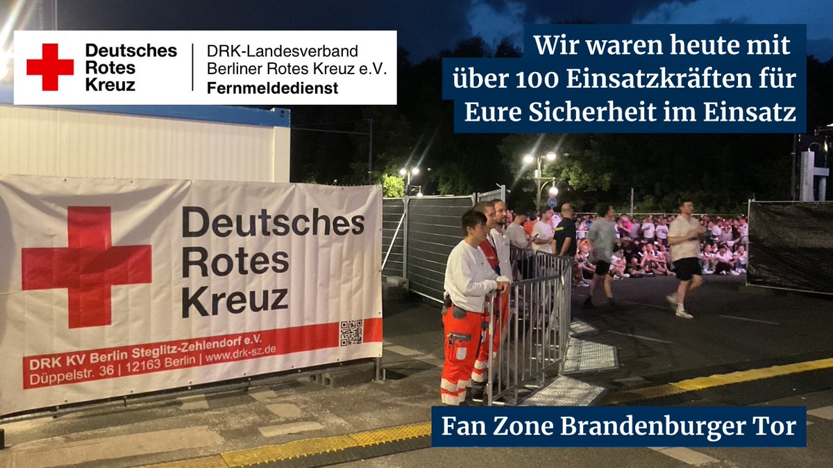 Nach dem spannenden Spiel zwischen Dänemark und Deutschland neigt sich auch unser Einsatztag dem Ende. Das #DRK war unter anderem im Olympiastadion und auf der Fan Zone Brandenburger Tor für Euch im Einsatz.
#einRotesKreuz #EURo2024