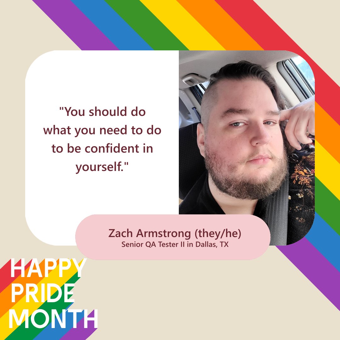 ZeniMaxWorkers's tweet photo. Happy Pride! Our next Pride Month feature is Zach Armstrong (they/he) out of Dallas, TX. https://t.co/xF11DaQ7Fh