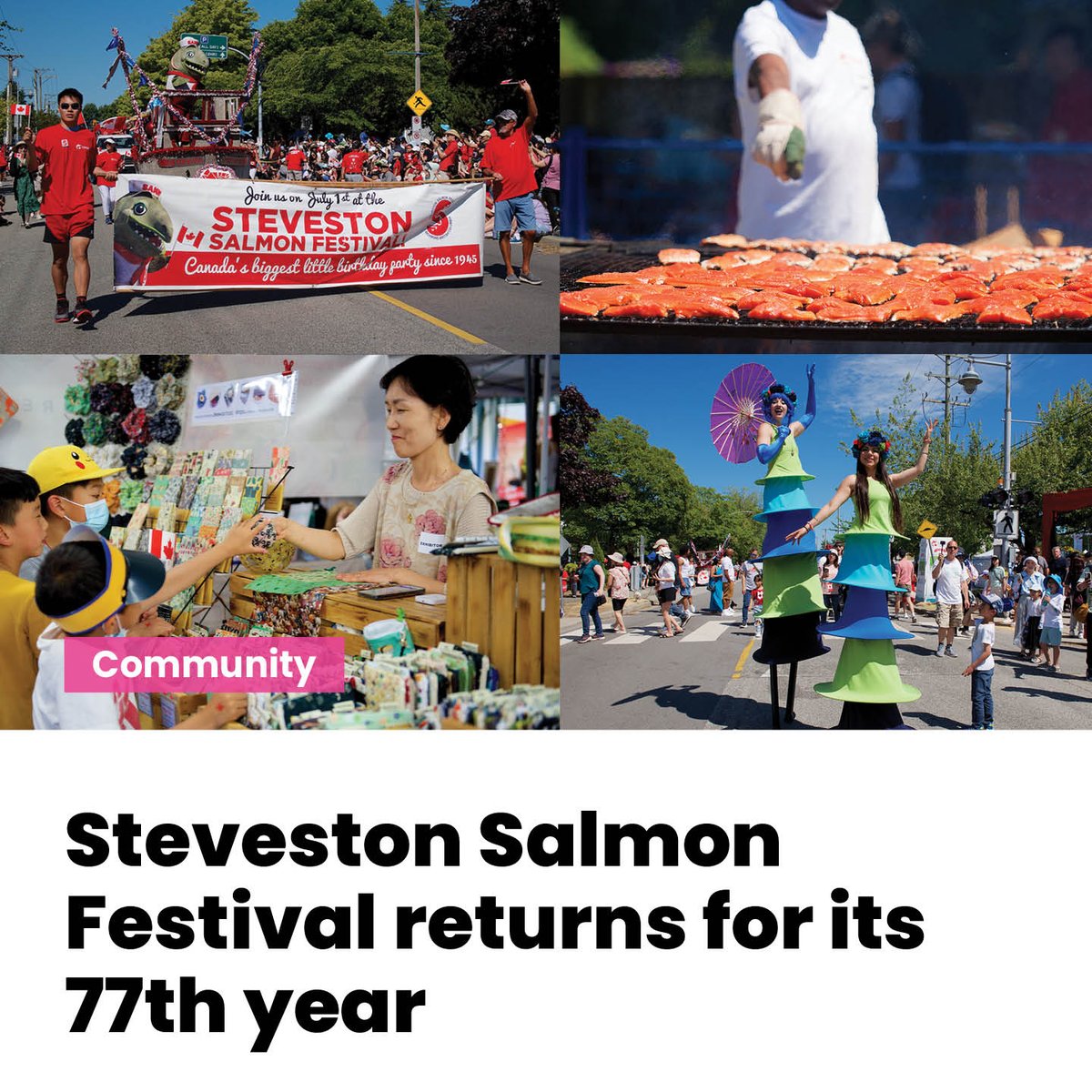 #COMMUNITY: Steveston Salmon Festival returns for its 77th year

Salmon bake, live music, and cultural activities are among the Canada Day event’s features

#StevestonSalmonFestival #CanadaDay #RichmondBC 
ow.ly/1rTV50SsmfO