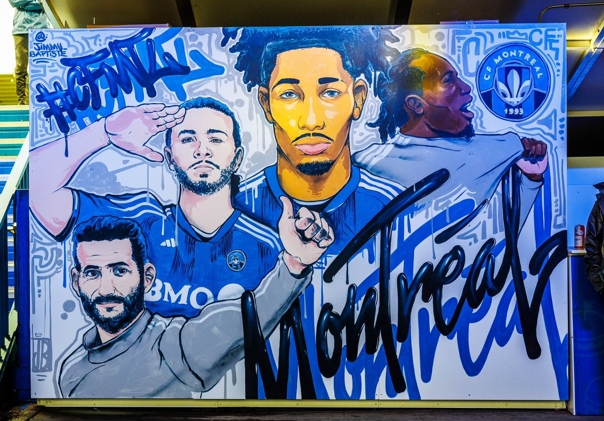 Nouvelle murale au Stade Saputo de l’artiste d’origine haïtienne Jimmy Baptiste 🎨 

Nacho Piatti, <a href="/samuelpiette/">Samuel Piette</a>, Nathan Saliba et <a href="/didierdrogba/">Didier Drogba</a> 👋 

Venez voir la murale à la section 121! 

#CFMTL