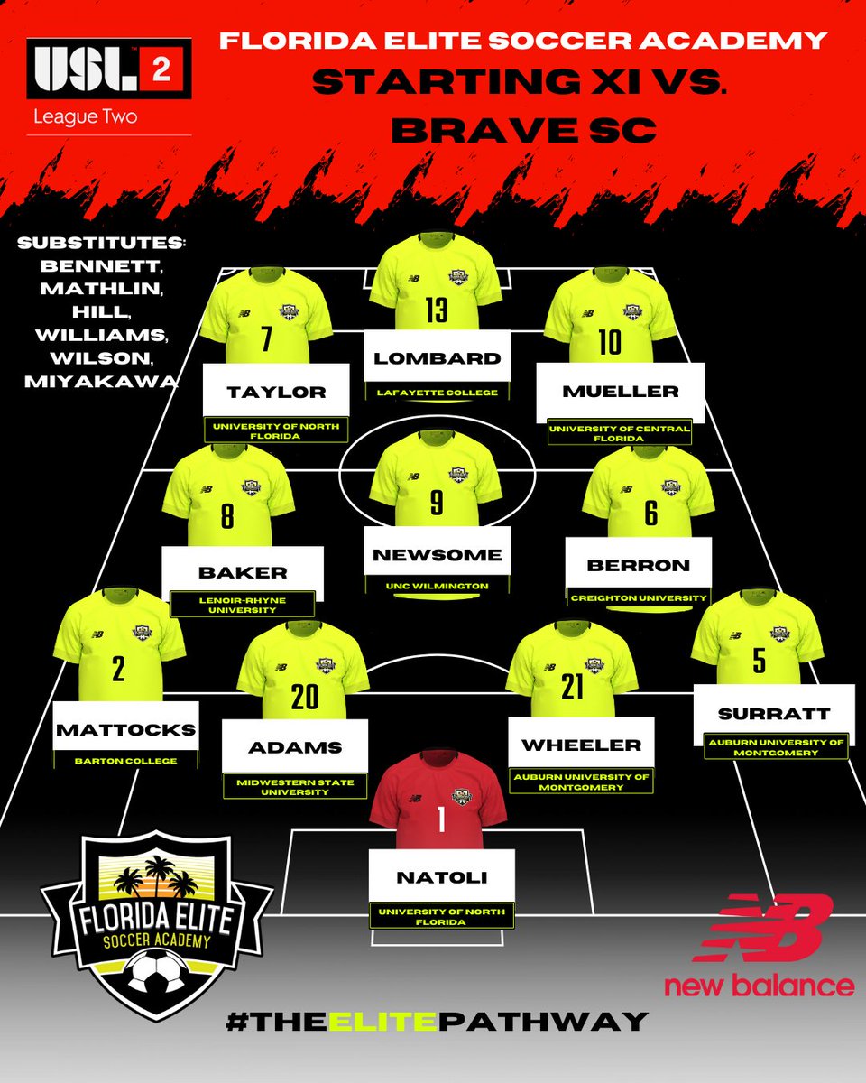 STARTING XI🚨

Here is how we lineup for tonight's match!⚽

Livestream➡️youtube.com/live/XPqkxf7YN…

#theELITEpathway #WeAreFloridaElite☀️🌴