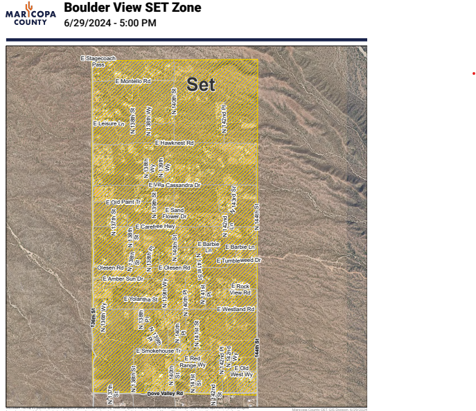 MaricopaReady's tweet photo. SET Alert – Be Prepared to Act: 136th St to 144th St, Dove Valley to Tonto National Forest (Go/Evacuate is LIFTED) 
All Others return to READY  
Info at https://t.co/GMs0bQh3mo https://t.co/S6vRdAwq7b