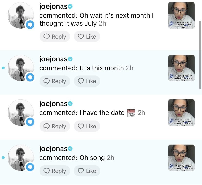 JOE JONAS DO NADA???

“É esse mês” Confirma ele pelos comentários do tiktok sobre lançamento de seu projeto “even baddies get saddies”

Já podemos começar a surtar?