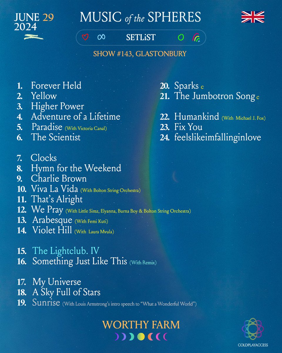 Setlist #ColdplayGlastonbury