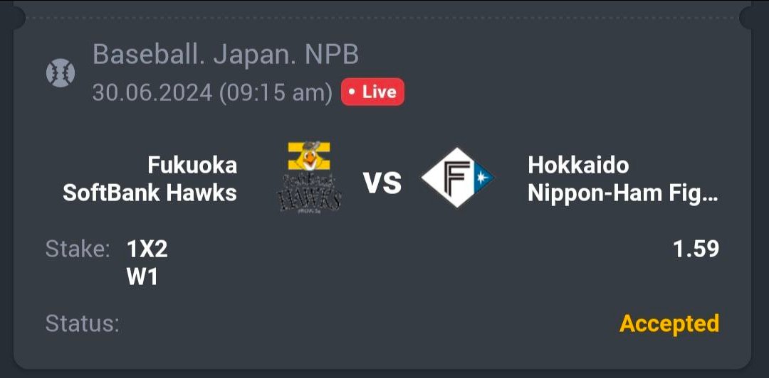 A3RBET's tweet photo. Baseball - NPB
⚾️ Fukuoka SoftBank Hawks ML
🔖 1.59
💵 10 Units
#NPB #SportsBetting #NPBBets #BaseballBetting #BaseballBets #bettingtwitter #BettingTips #BettingSports #BetResponsibly #SportsGambling #GamblingX #GamblingTwitter #Gambling #福岡ソフトバンクホークス
Like + RT https://t.co/qO3maKVje3