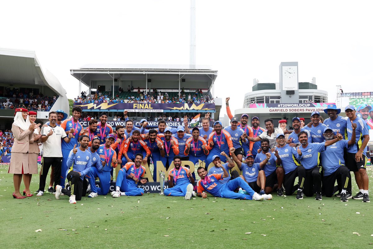 KSMurthy56's tweet photo. There are no words, there are only emotions! Love this team, the game they have played and the effort they have put in across years. What a magnificent win!  Champions of the world 🇮🇳🇮🇳🇮🇳🏆🏆 Jai Hind!

#WorldChampions #worldcup2024 #WorldCupFinal #TeamIndia #cricket https://t.co/Ufs7l2utgK