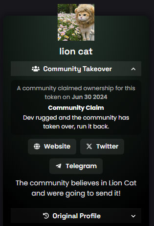 Hey frens the CTO is cooking with gas! We now have a website: lioncatonsolana.com
We also update Dex screener!!! Come join the $CAT community the only #LIONCAT on $SOLANA We are going to send it! #CTO