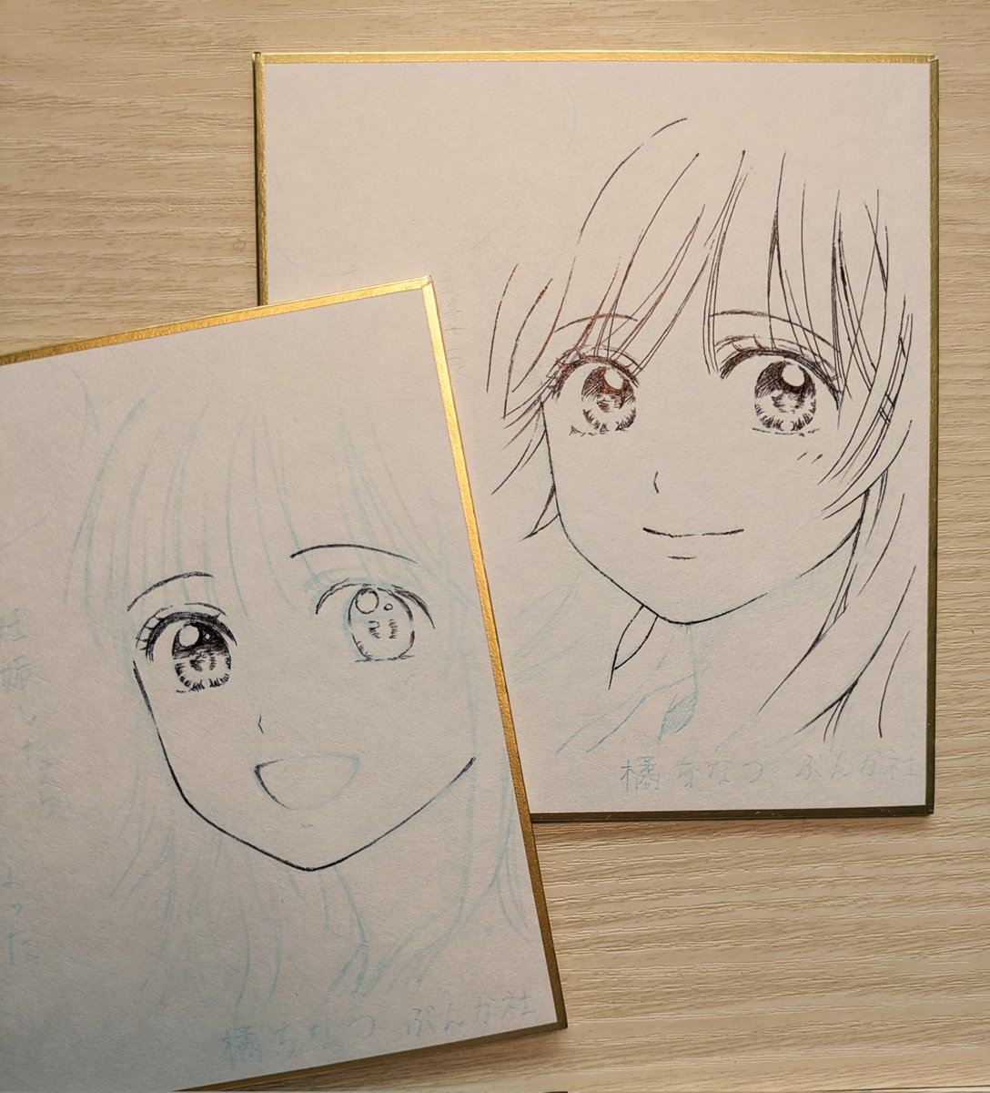 書店様への色紙を描いています✍️☺️ アナログで絵を描くの久しぶり