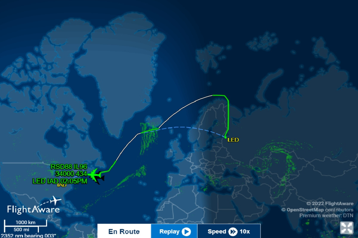 RealMartyT7's tweet image. #DemVoice1   #ProudBlue   #DemsUnited 
         Here is the very strange flight path the Russian plane that ended up parked beside Trump’s plane at Dulles airport flew to avoid flight restrictions due to sanctions over the war in Ukraine. Apparently the plane was allowed to land