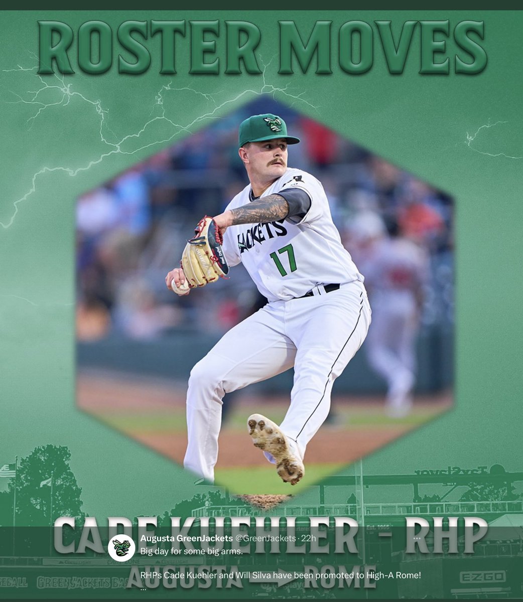 KymmBallard's tweet photo. Hanging out tonight to see the @RomeEmperors and check out the team for tomorrow's game! @kuehlercade will be pitching after being called up to #HigherA for @AtlantaBraves0 Way to go #kiddo! #GoLiveYourDream pictures and live stream to come tomorrow of Cade! https://t.co/D1Enk6ISfl