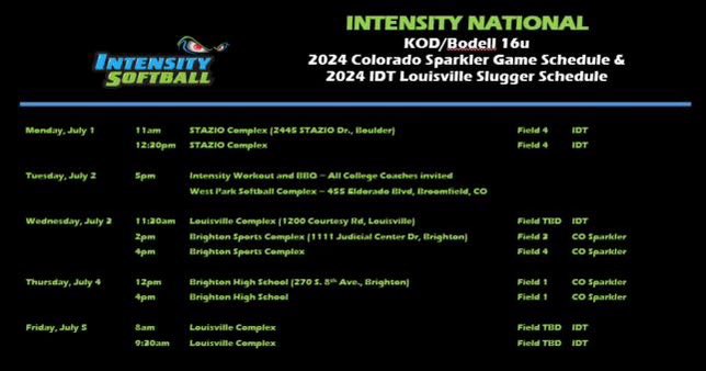 Danidavis2025's tweet photo. Final schedule!! I am so excited to be playing in both IDT and Colorado Sparkler with this awesome team!! @cf_intensitykod
See you all soon!!๐ฅ๐ช
#Classof2025 #Impactplayer #TEAM #greatnessisachoice #Uncommitted2025 #seeyousoon #intensitysoftball #LETSGO
@coachmegsmith @c_lyon22 @coachkiwij @maddie_holub @CoachMarioH @JeffConrad10 @CoachJordanSB @coach_crowell @sdoepking11 @coach_kgreen @CoachFoyeFDU @CoachLauraRicc
@KateMalveaux @CoachMalveaux @corbinweeks @CgaSoftball @CoastRecruits @TAProfileAPP @TopPreps @LegacyLegendsS1 @UWAA_United @recruitingboost