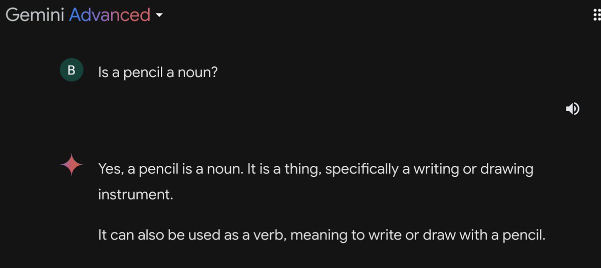 1)  I tested Claude, ChatGPT4o and Gemini Pro on a simple question: "Is a pencil a noun?" (Here I am referring to an actual pencil not the word "pencil".) Only Claude answered somewhat correctly by putting the word in quotes: Yes, "pencil" is a noun. (to be more precise, it