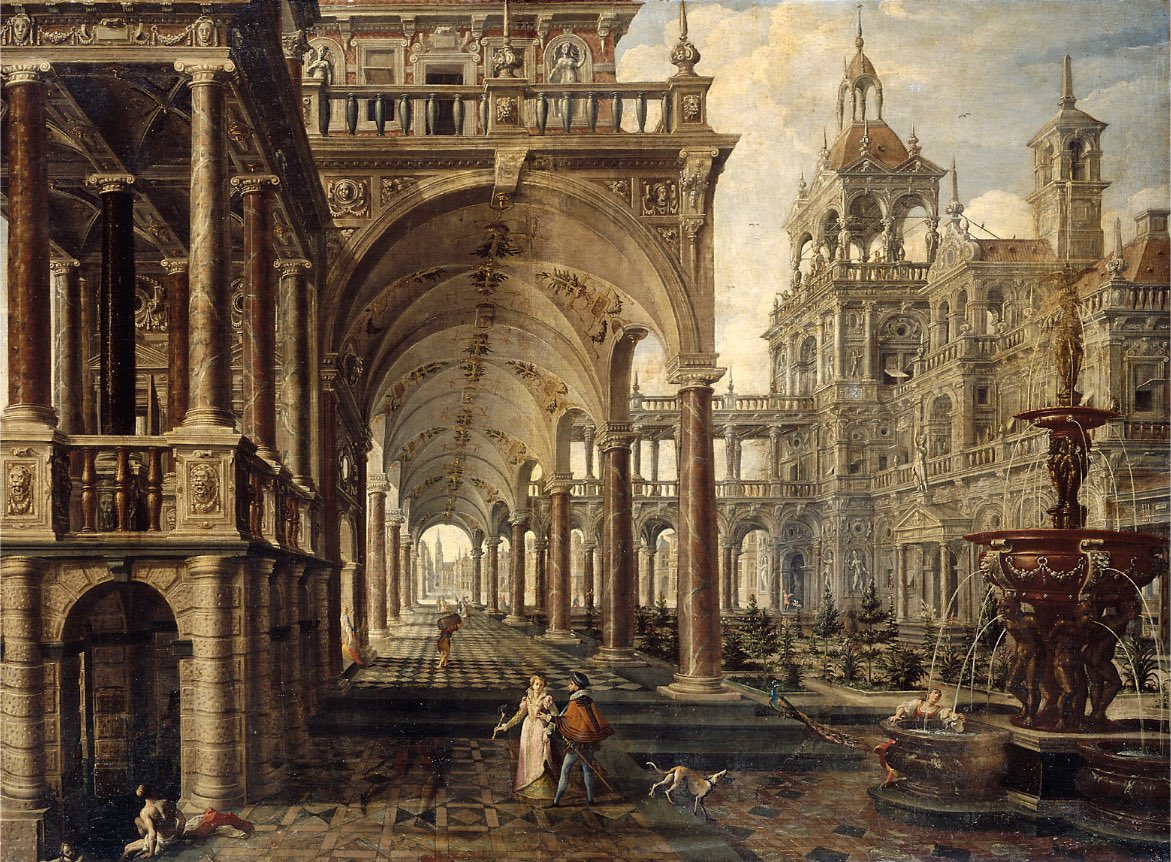 Palace Architecture with Bathers (1596), by Hans Vredeman de Vries