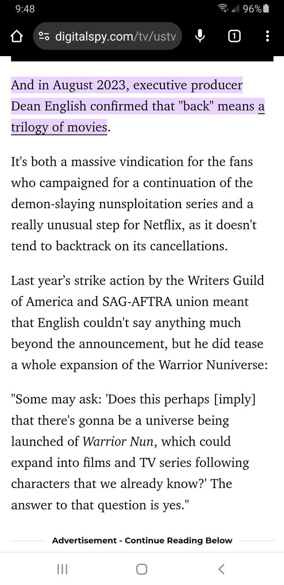 michael_shards's tweet image. #SaveOURWarriorNun #WarriorNun Here are some screenshots with information I found from May 2024. The website which has the full article is here: digitalspy.com/tv/ustv/a41933… 
I hope this gives fellow fans some hope 🙏