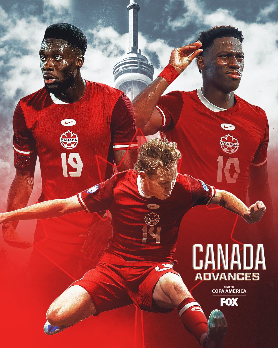 FOXSoccer's tweet photo. CANADA ADVANCES TO THE QUARTERFINALS IN ITS FIRST EVER COPA AMÉRICA 🇨🇦👏 https://t.co/urUBEo5pBk