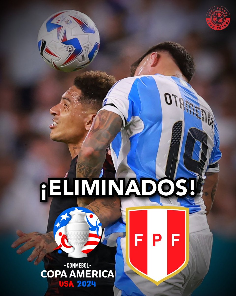 100xcientoftl's tweet photo. ¡NO HUBO HERÓICA!❌🇵🇪
La Selección Peruana🇵🇪 fue derrotada por 2-0 por Argentina🇦🇷 y queda eliminada de la Copa América🏆🌎. Luego de superar la Fase de Grupos por casi 30 años, la bicolor vuelve a irse en la primera ronda desde 1995❌.

#CopaAmerica2024 #PERARG https://t.co/r9UfPigd23