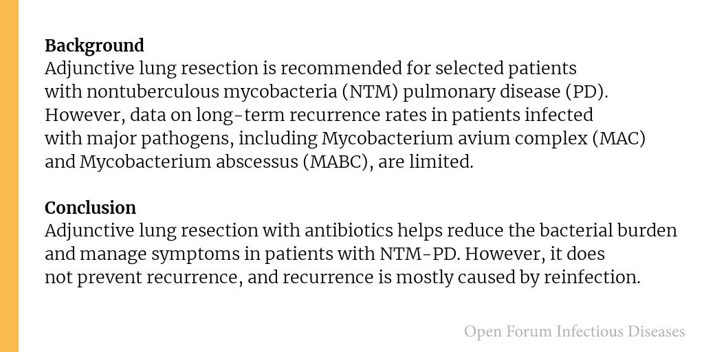 Long-term outcomes of adjunctive lung resection for nontuberculous mycobacteria pulmonary disease

✅ Just Accepted
🔗 bit.ly/3L4EwPq