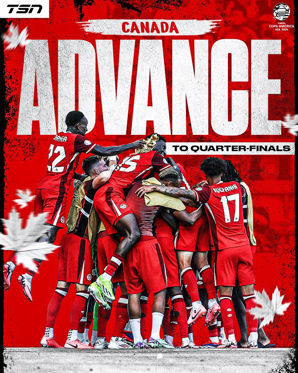 TSN_Sports's tweet image. CANADA HAS ADVANCED TO THE KNOCKOUT STAGE!

With their draw vs. Chile and Argentina’s victory over Peru, Canada has advanced to the knockout stage in their first-ever run at Copa America.

#CA2024