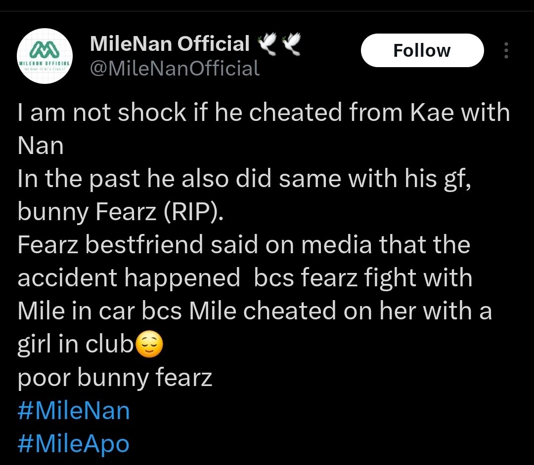 We know who is the one behind this account and here they r wishing dead to not only M but to Nan too. She keeps bringing M's ex gf into this situation and creates lies. Please report this account. We need to mass report it