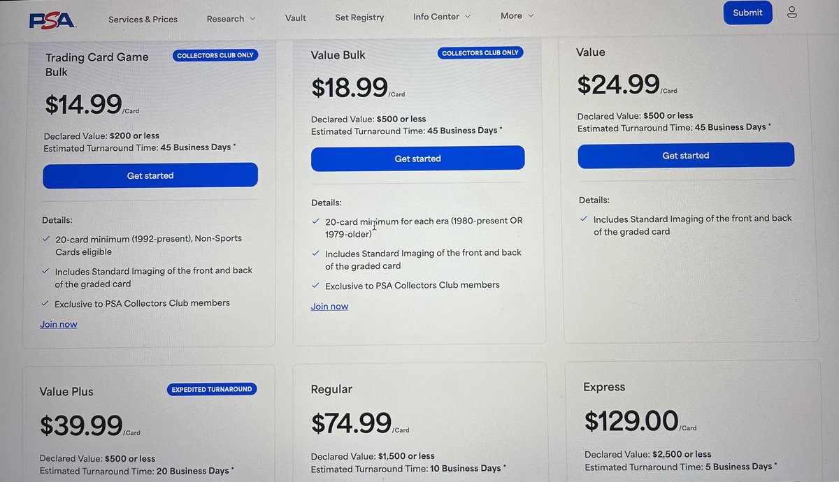 atc2448's tweet image. Non-member pricing of #CardGrading for the top 6 grading companies…IMO…no specific order

#SGC - $15 - 5-10 Days

#PSA - $25 - 45+Days

#Beckett - $15 or $18 W/ Sub Grades - 45+ Days

#CGC - $14 - 30 days

#TAG - $12, $15, $30 - 5-10 Days

#HGA - $14 - 60 Days or $25 - 10 Days