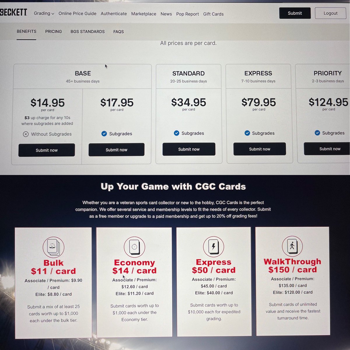 atc2448's tweet image. Non-member pricing of #CardGrading for the top 6 grading companies…IMO…no specific order

#SGC - $15 - 5-10 Days

#PSA - $25 - 45+Days

#Beckett - $15 or $18 W/ Sub Grades - 45+ Days

#CGC - $14 - 30 days

#TAG - $12, $15, $30 - 5-10 Days

#HGA - $14 - 60 Days or $25 - 10 Days
