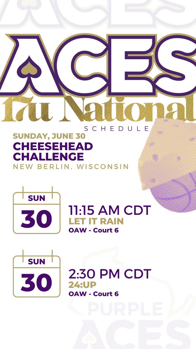 🏀🧀 17U National has 2 games tomorrow at OAW on CT6.

✅G1 11:15 AM
✅G2 2:30 PM

An excellent opportunity for coaches to see some of the roster in expanded roles‼️

♠️💟#AcesEarnIt