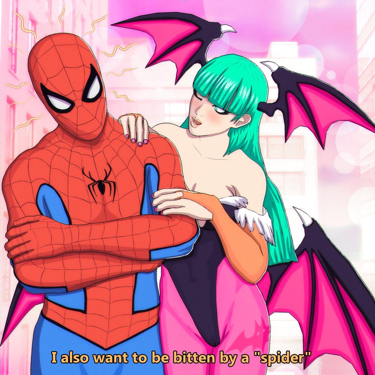 Ilustriaa's tweet photo. Mmm 🤔
#Spiderman #morrigan #Marvel #capcom #streetfighter https://t.co/zqK3EfOfn0