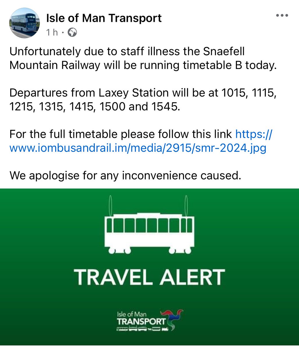 Snaefell Mountain Railway running to timetable B today 🚋