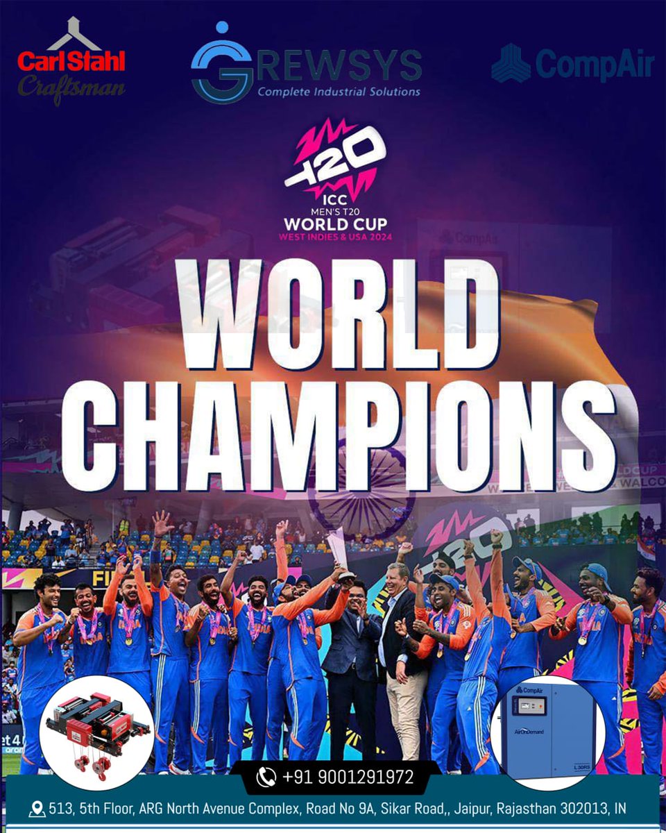 grewsys's tweet photo. 🇮🇳🇮🇳🇮🇳Congratulations to Team India on winning the 2024 T20 Cricket World Cup!!! We are proud of you 🇮🇳🇮🇳🇮🇳🏏

#T20WorldCup #grewsys #RaiseYourWorld #carlstahlcraftsman #compair #marleyhvlsfan https://t.co/Sb5D9D0Z1t
