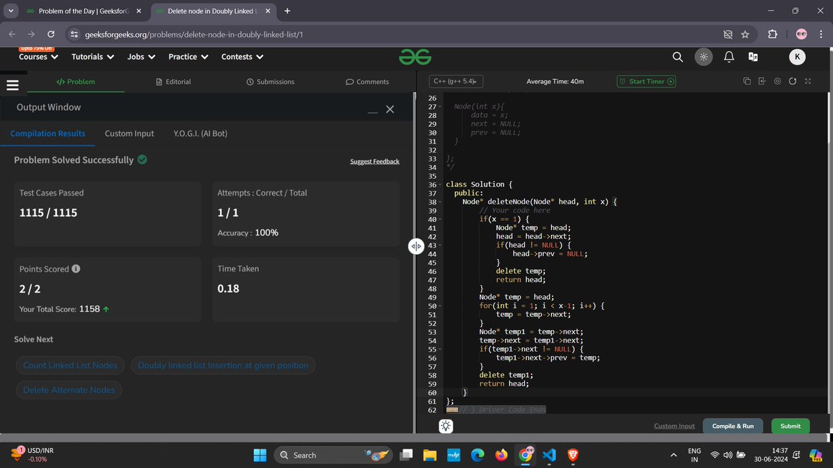 _kush_1719's tweet image. 🎯#Day140 of the #200DaysOfCode Challenge.
💫Here's a snapshot of today's coding endeavors:
1.Remove Max Number of Edges to Keep Graph Fully Traversable
2.Delete node in Doubly Linked List
Excited to embark on this coding journey!📷#programmingEnthusiast #gfg #leetcode #rohitnegi