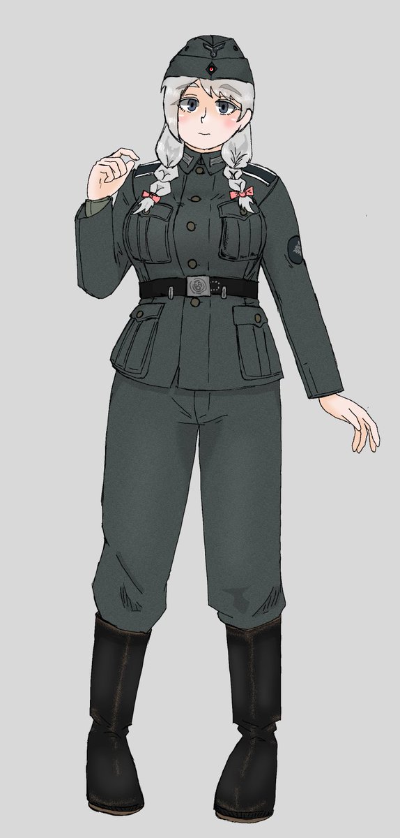 「銀髪ドイツ兵ちゃん。おさげは難しいねェ。 」|矢舷陸宏＠Skeb募集のイラスト
