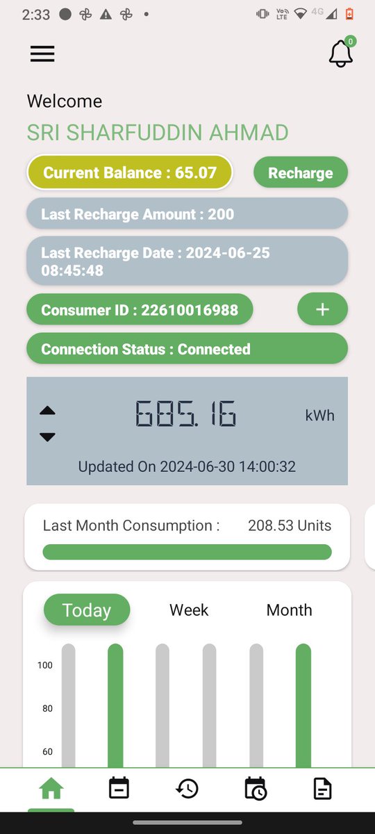 SharfuddinSayam's tweet photo. @SEVA_SBPDCL from gaya complaint on smart metre- I'm out of town from 16th june- recharged on 25th for 200rs- outstanding dues was 50, 150 came - from 25th-30th June my balance came to 65rs while my reading shows 1-1.5 units daily-how? It's loot https://t.co/jhwFzgh9oz