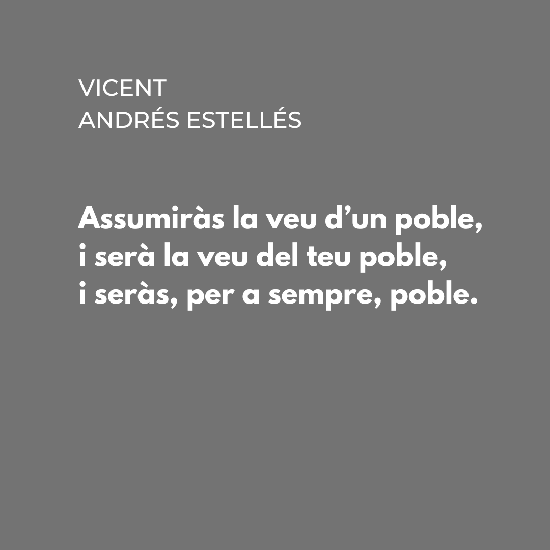 De Vicent Andrés Estellés, un fragment del poema "Assumiràs la veu d'un poble". Pertany al Llibre de Meravelles, editat el 1971 per <a href="/Editorial_3i4/">Edicions Tres i Quatre</a>, com la seva obra completa.

#poesia #poesiaencatala #poetesvalencians #poesiaenvalencià #anyestellés #centdestellés <a href="/AnyEstelles/">Any Vicent Andrés Estellés</a>